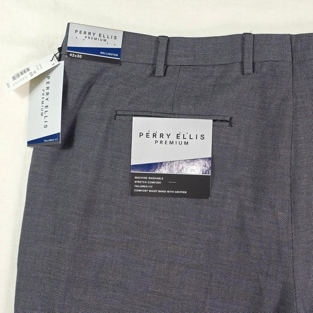 Perry Ellis Premium Wellington Mens Dress Pants 42x30 Charcoal Grey Tailored Fit